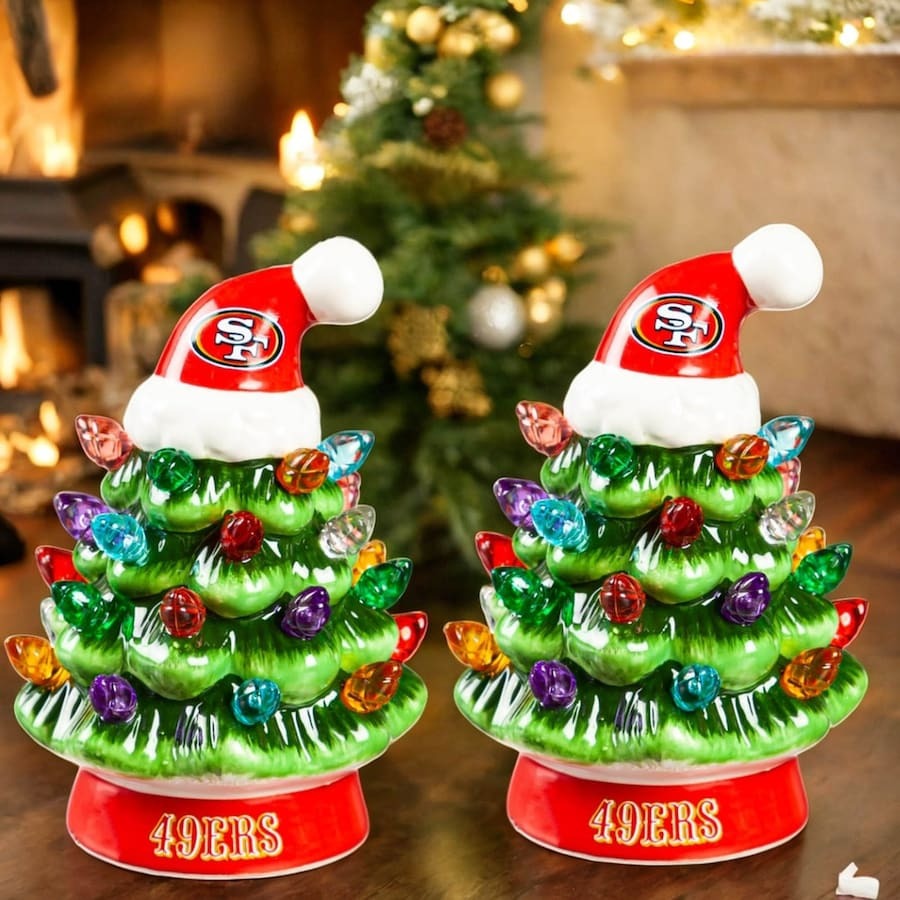 ✨Light Up Your NFL Spirit! 🏈Set of 2 4" LED Christmas Tree with NFL Team Logo🎄