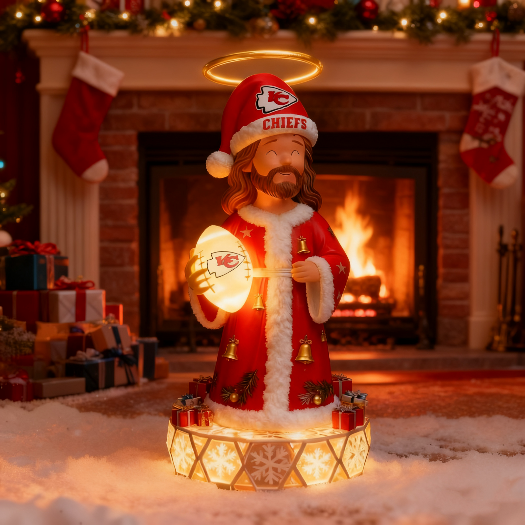 The Glimmering Grace: Jesus Christ Holiday Sports Fan Statue