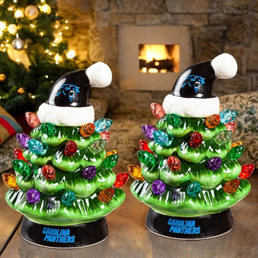 ✨Light Up Your NFL Spirit! 🏈Set of 2 4" LED Christmas Tree with NFL Team Logo🎄