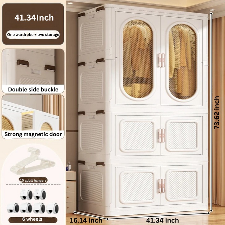 💝Today's Specials💝Buy 2 Get 2💥Magnetic Door Collapsible Wardrobe with Wheels and Hangers