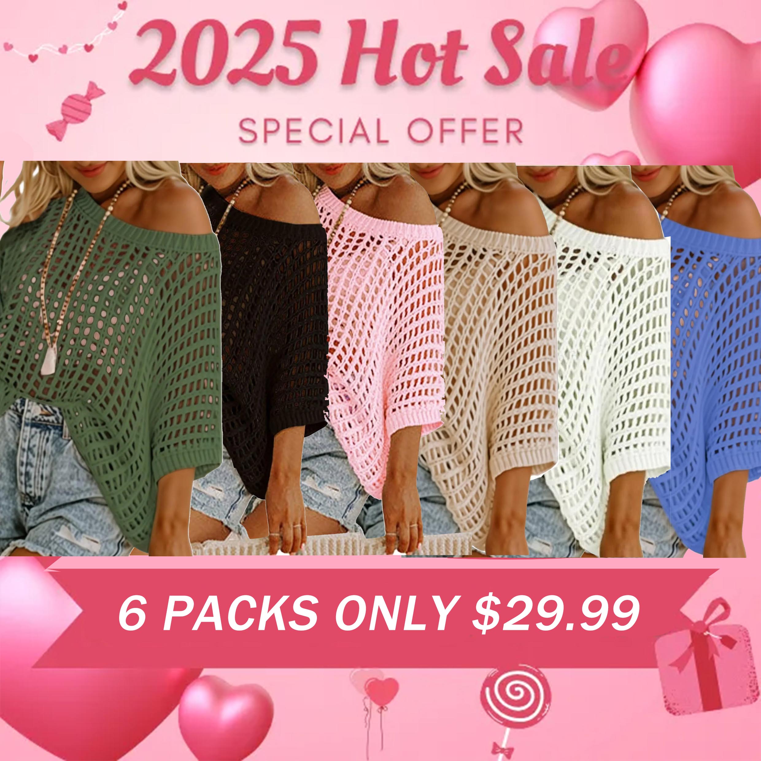 🎁 Womens Summer Scoop Neck Short Sleeve Sweater Casual Crochet Hollow Out Knit Tops Pullover Shirts Beach Coverup