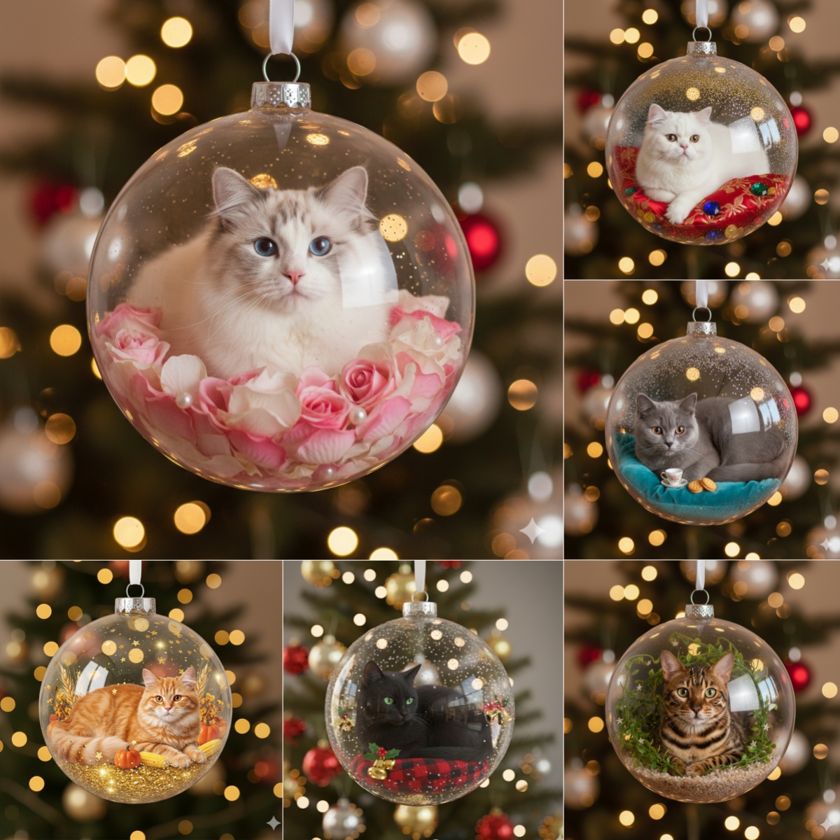 Purr-fect Companions: Feline Charm Ball Ornaments