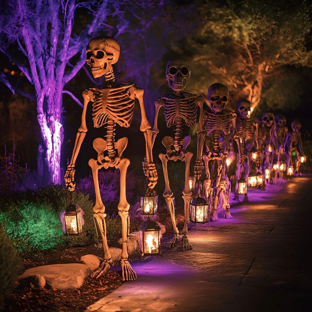 🔥Clearance Halloween⚡💝Buy 2 get 2 free💥Skeleton Army Guarding the Driveway with Eerie Lantern Lights