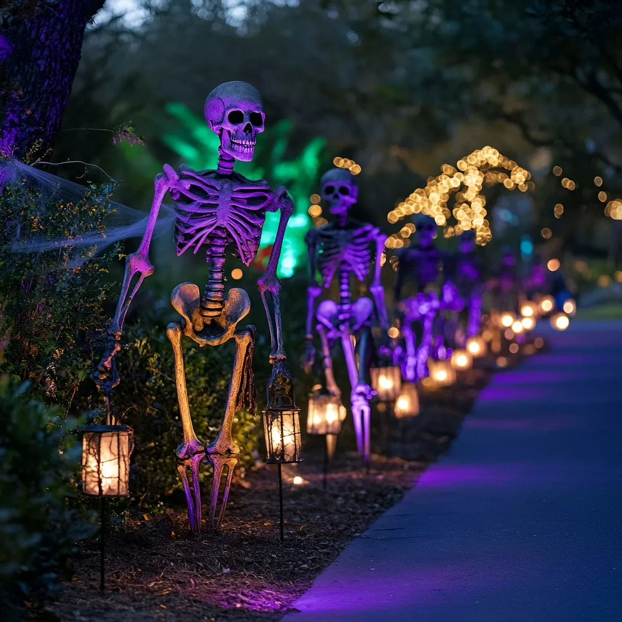 🔥Clearance Halloween⚡💝Buy 2 get 2 free💥Skeleton Army Guarding the Driveway with Eerie Lantern Lights