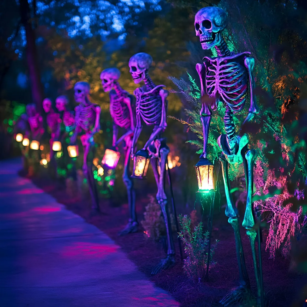 🔥Clearance Halloween⚡💝Buy 2 get 2 free💥Skeleton Army Guarding the Driveway with Eerie Lantern Lights
