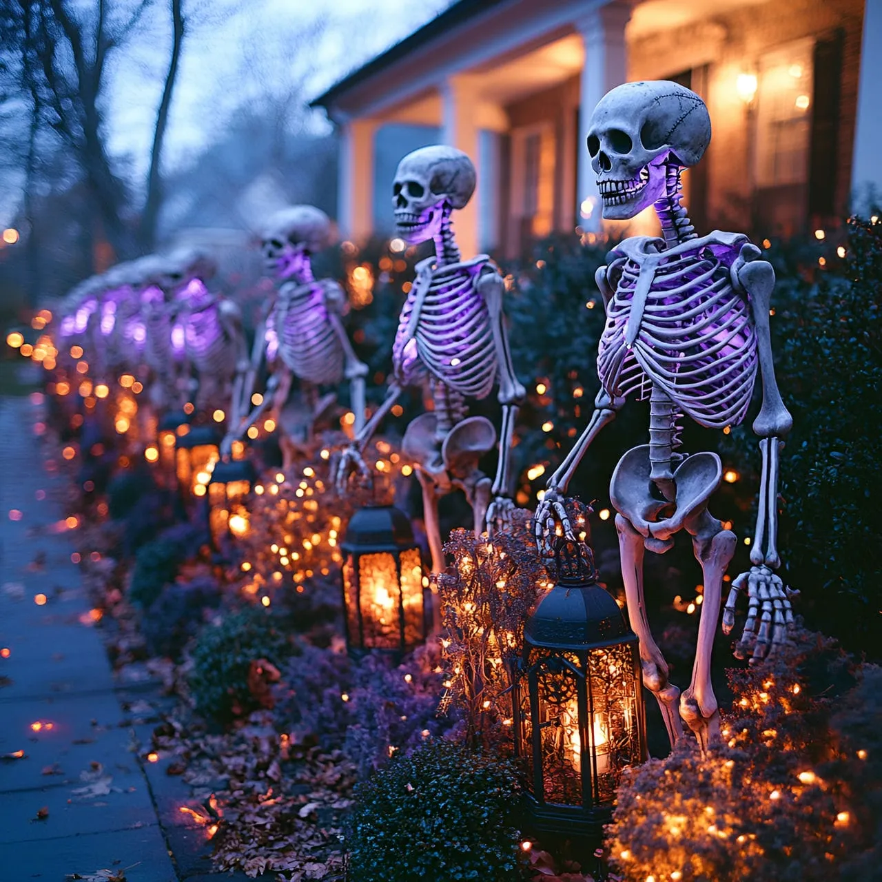 🔥Clearance Halloween⚡💝Buy 2 get 2 free💥Skeleton Army Guarding the Driveway with Eerie Lantern Lights
