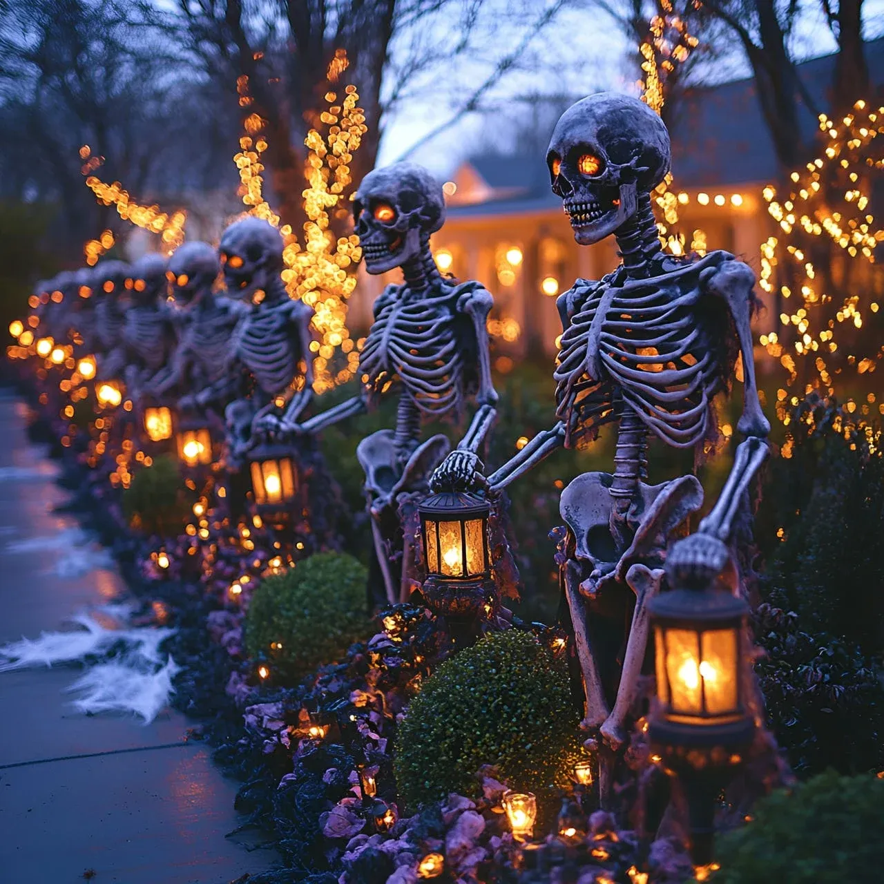 🔥Clearance Halloween⚡💝Buy 2 get 2 free💥Skeleton Army Guarding the Driveway with Eerie Lantern Lights