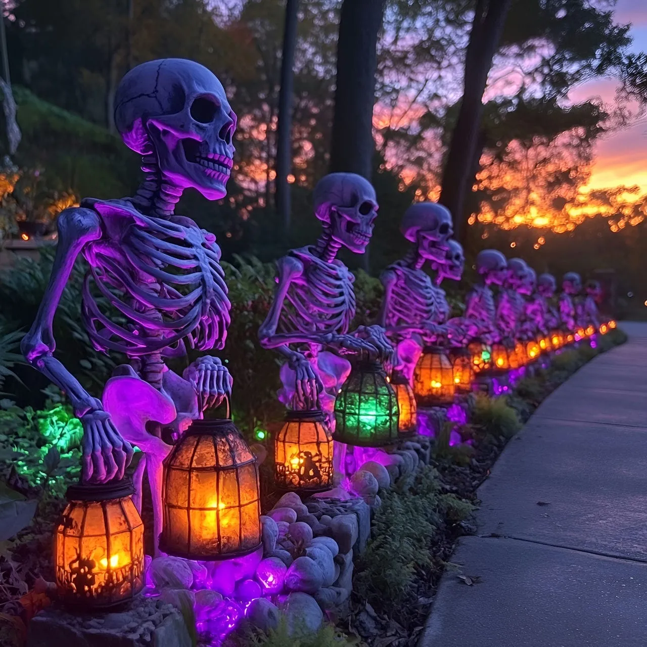 🔥Clearance Halloween⚡💝Buy 2 get 2 free💥Skeleton Army Guarding the Driveway with Eerie Lantern Lights