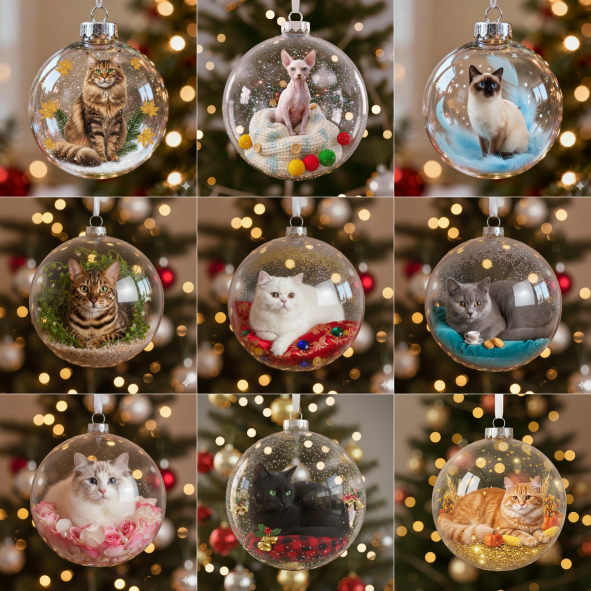 Purr-fect Companions: Feline Charm Ball Ornaments