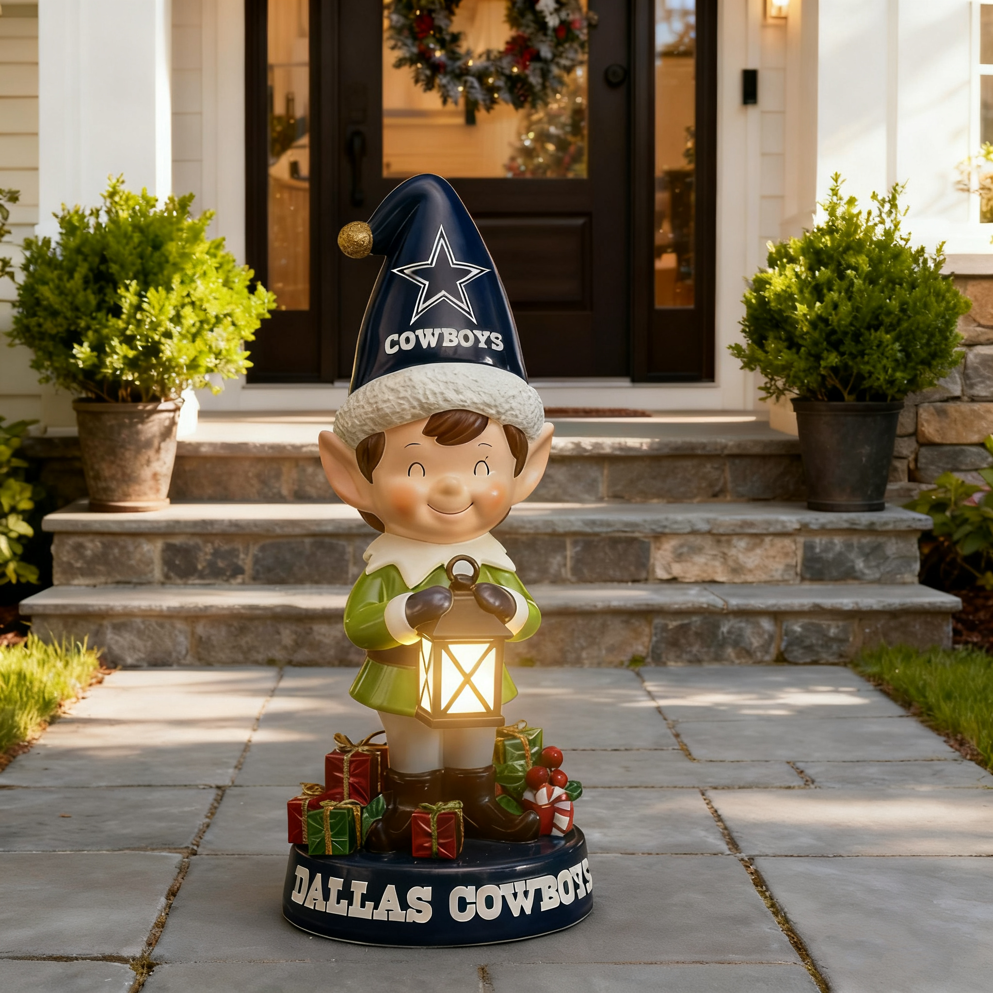 NFL Team Spirit Illuminated Elf Garden Statuary - Festive Outdoor/Indoor Christmas Decor