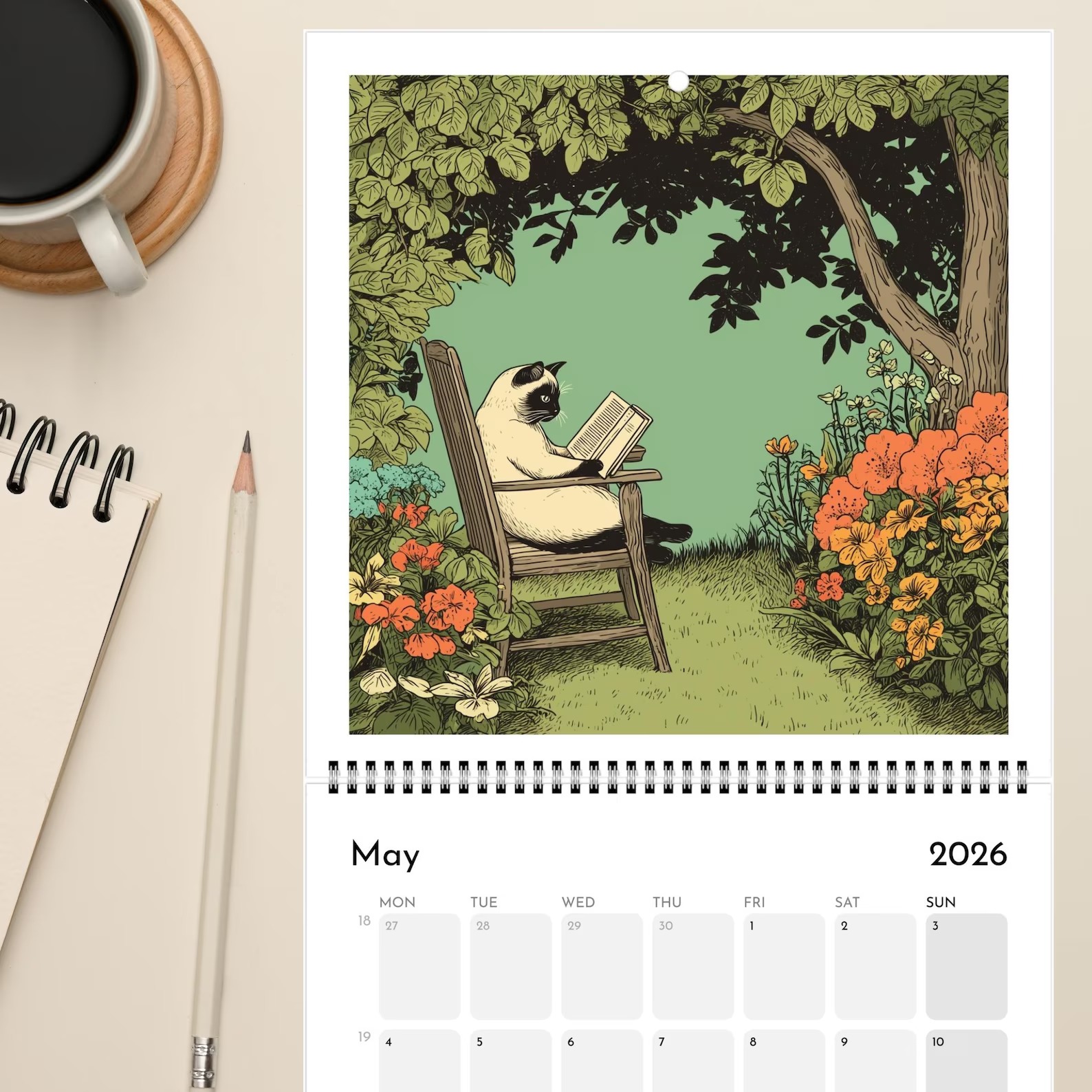 🔥LAST DAY 49% OFF🔥 Cats Chillin' with Books 2026 Wall Calendar