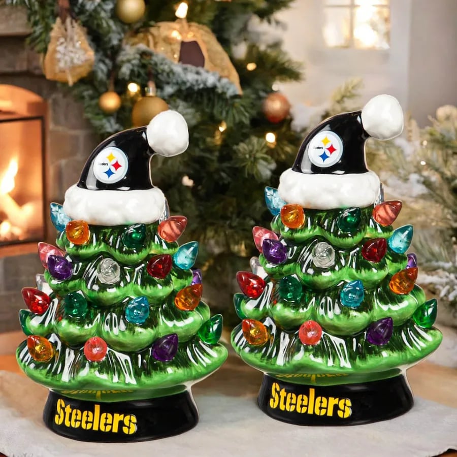 ✨Light Up Your NFL Spirit! 🏈Set of 2 4" LED Christmas Tree with NFL Team Logo🎄