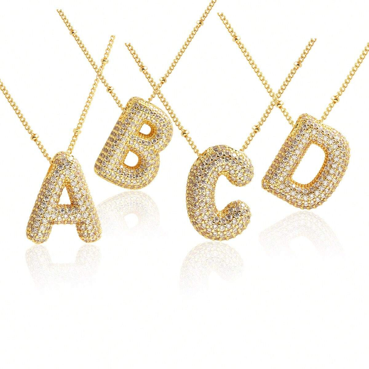Gold Rhinestone Bubble Monogram Necklace
