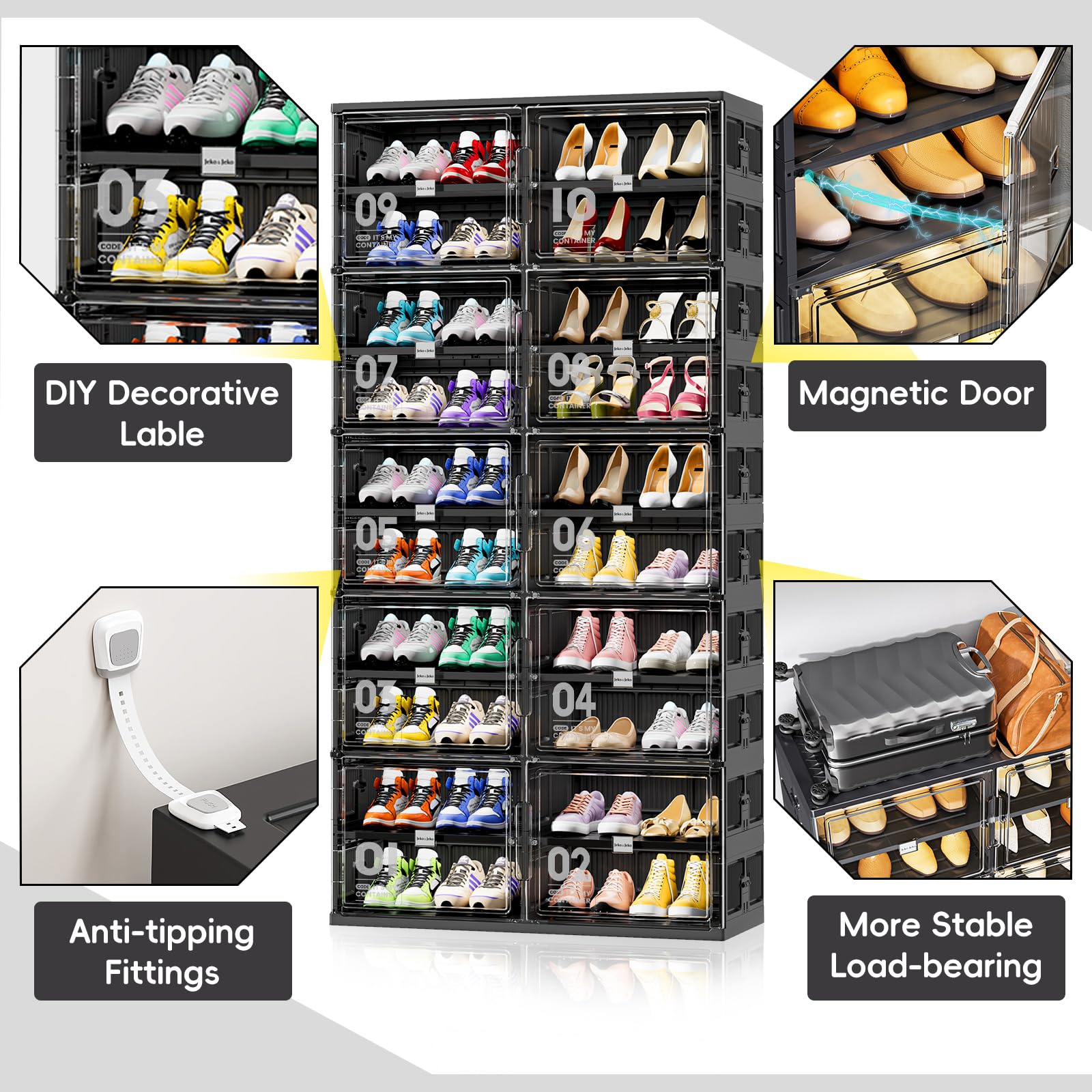  Foldable Shoe Rack Shoe Box for Closet Entryway