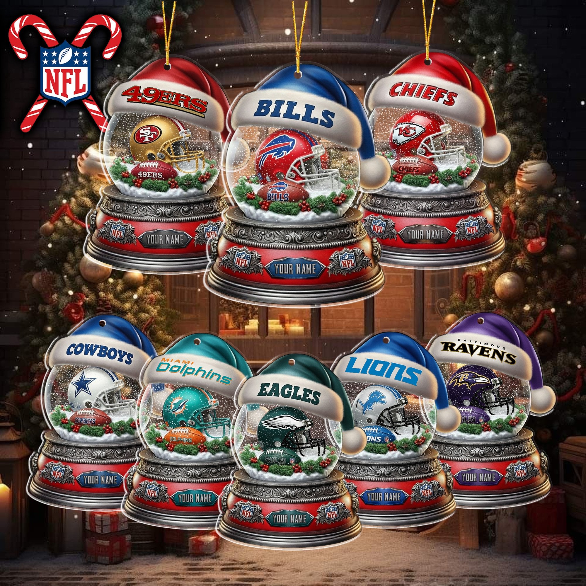 NFL Glass Snow Ball Helmet Football Ornament Editions Limited