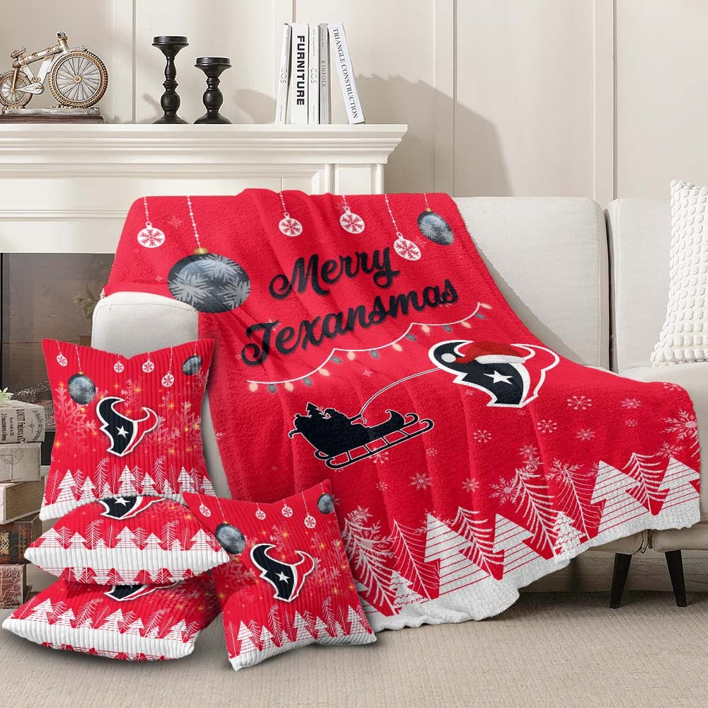 Premium Christmas Fleece Blanket & Throw Pillow Combo