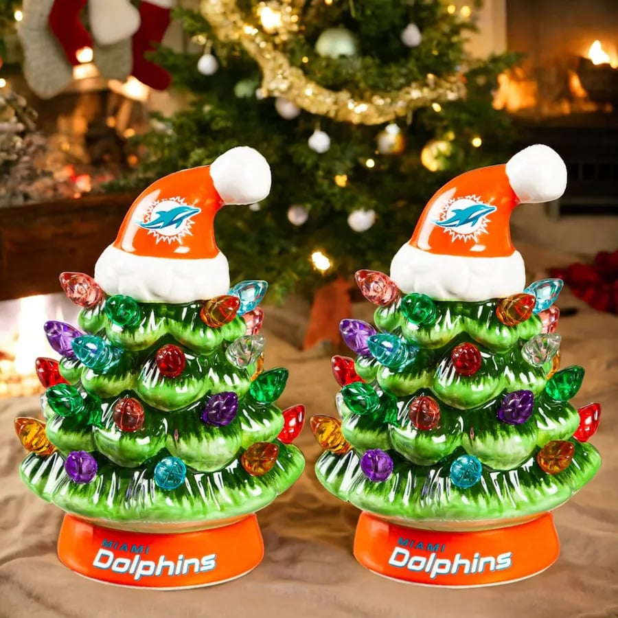 ✨Light Up Your NFL Spirit! 🏈Set of 2 4" LED Christmas Tree with NFL Team Logo🎄