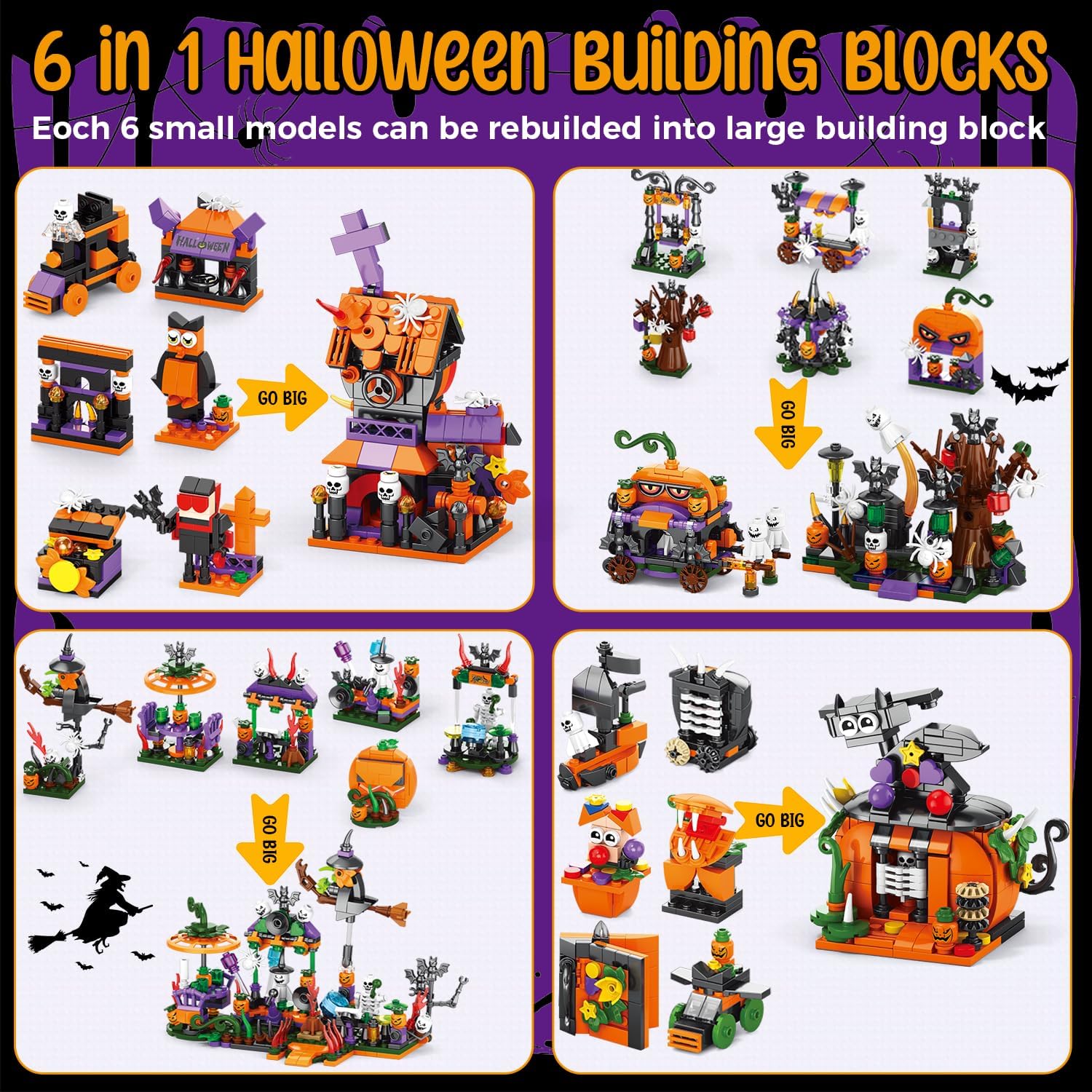 31-Day Halloween Advent Calendar | Spooky Haunted House, Ghosts, Bats & Pumpkins Building Block