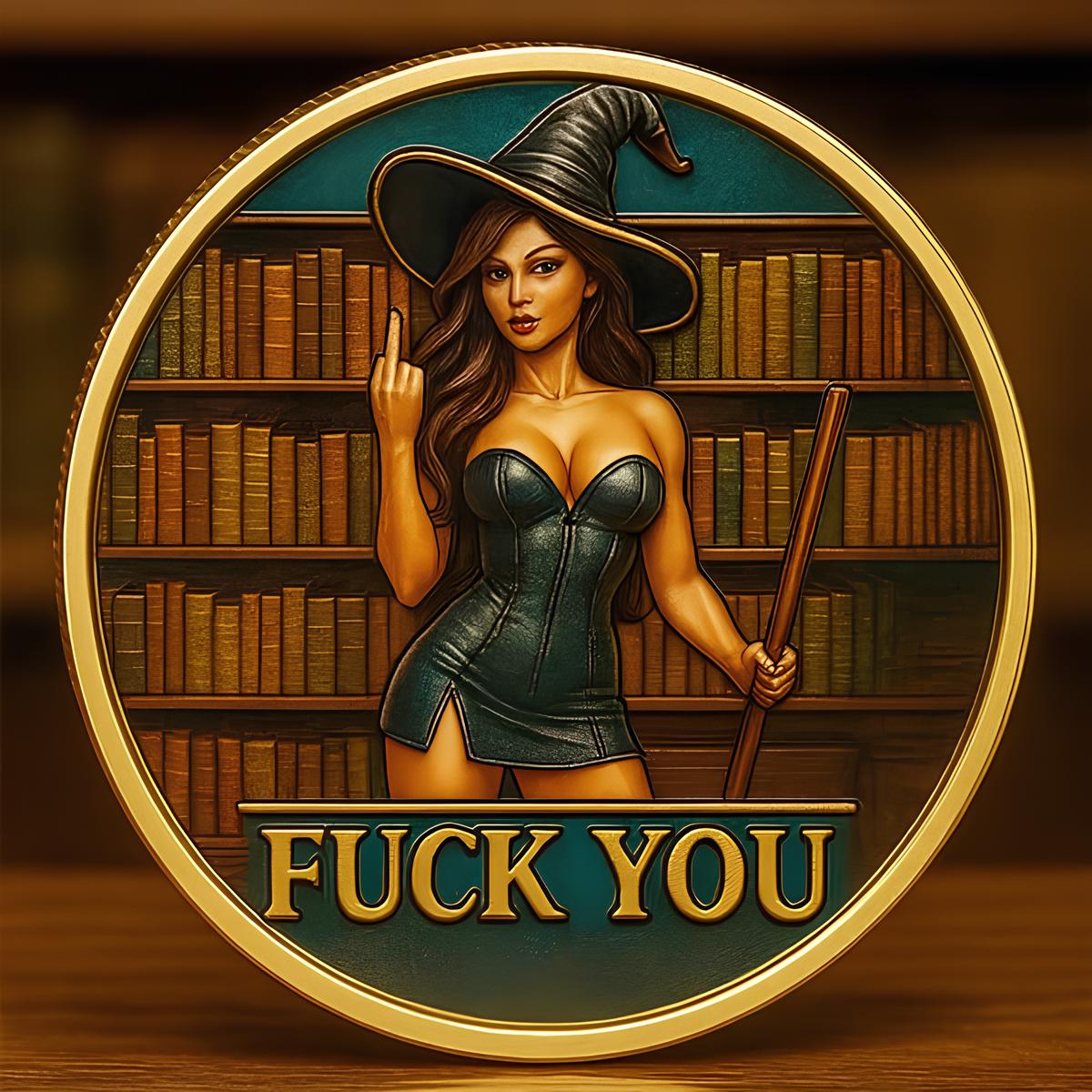 Middle Finger Witch Challenge Coin📚️