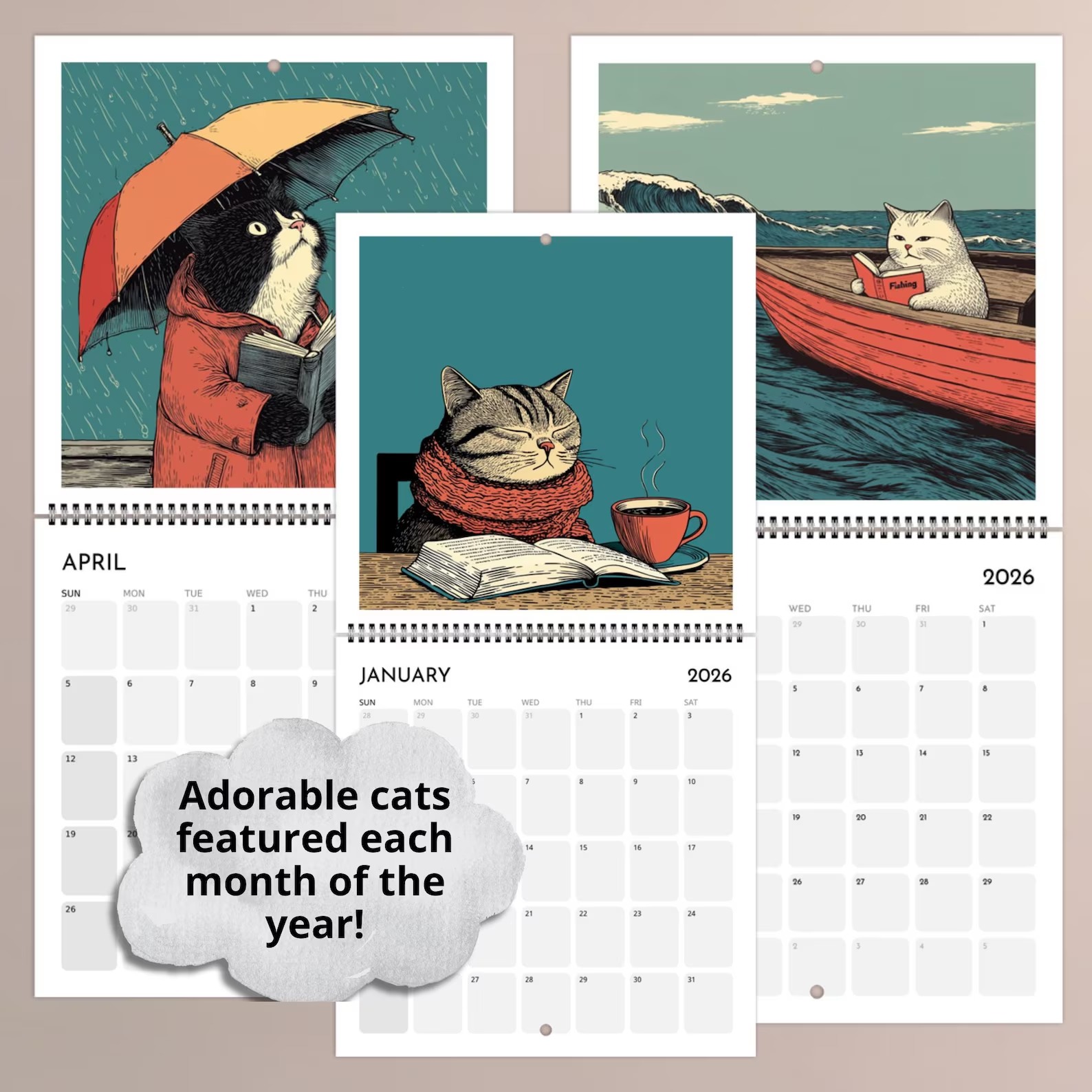 🔥LAST DAY 49% OFF🔥 Cats Chillin' with Books 2026 Wall Calendar