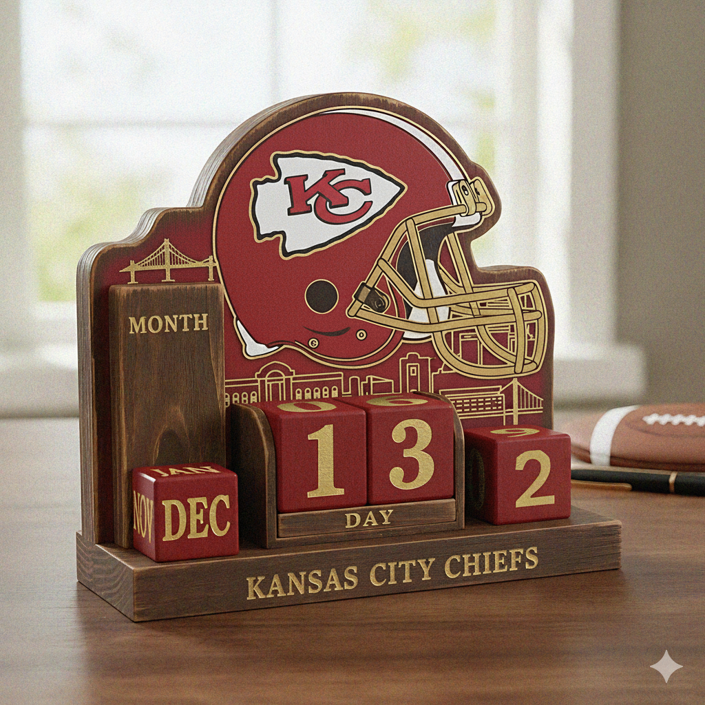 NFL Football Team Calendar Perpetual Wood Block Calendar