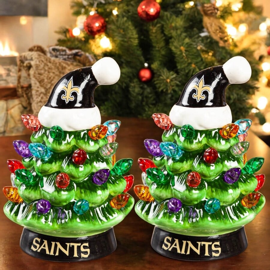 ✨Light Up Your NFL Spirit! 🏈Set of 2 4" LED Christmas Tree with NFL Team Logo🎄