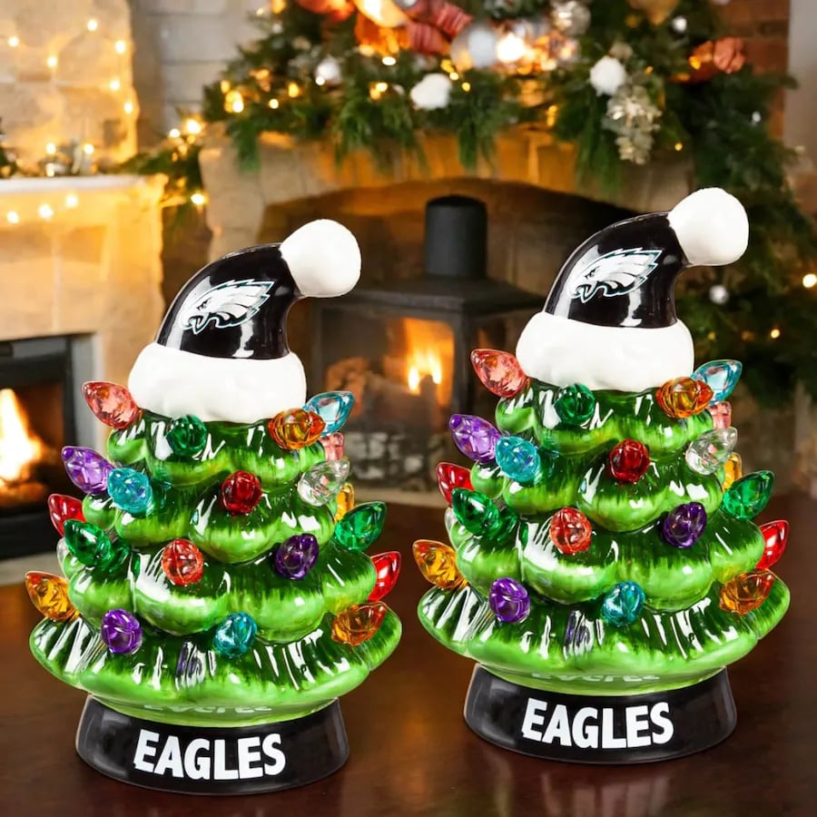✨Light Up Your NFL Spirit! 🏈Set of 2 4" LED Christmas Tree with NFL Team Logo🎄