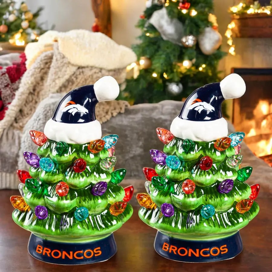 ✨Light Up Your NFL Spirit! 🏈Set of 2 4" LED Christmas Tree with NFL Team Logo🎄