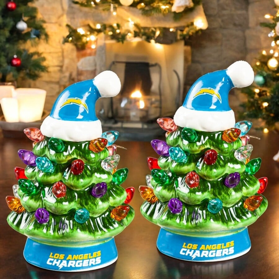 ✨Light Up Your NFL Spirit! 🏈Set of 2 4" LED Christmas Tree with NFL Team Logo🎄
