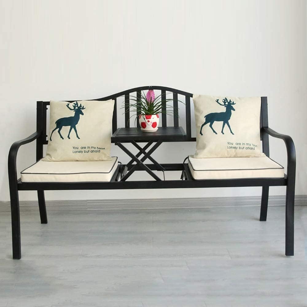 Outdoor Garden Bench w/Pullout Middle Table