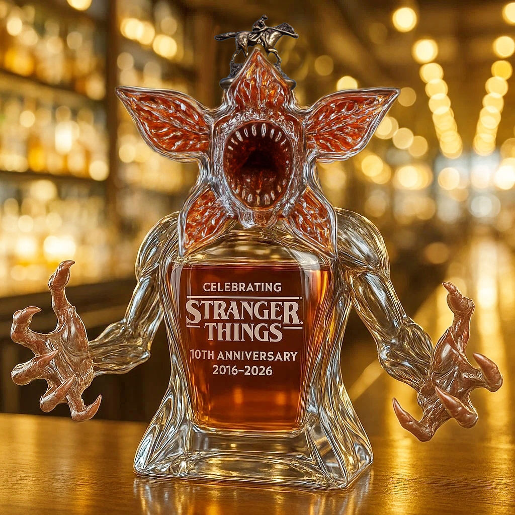 Demogorgon whiskey bottle celebrating Stranger Things' 10th anniversary