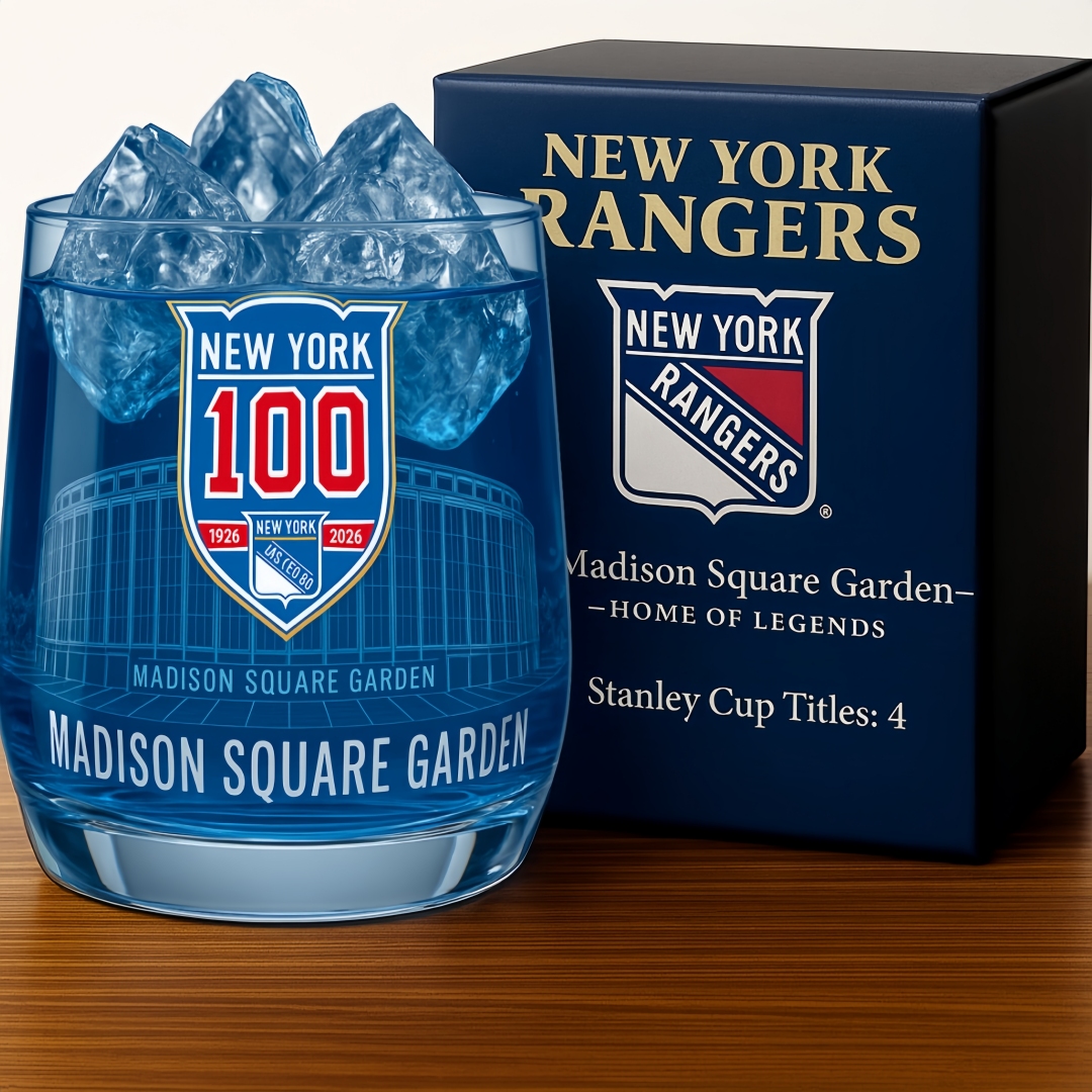 🏒 NHL Team🔥New York Rangers 100th Anniversary Whiskey Glass