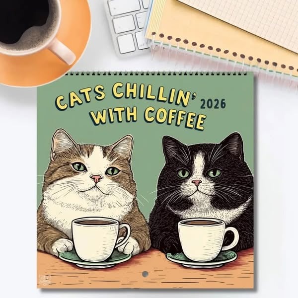 🔥LAST DAY 49% OFF🔥 Cats Chillin' with Books 2026 Wall Calendar
