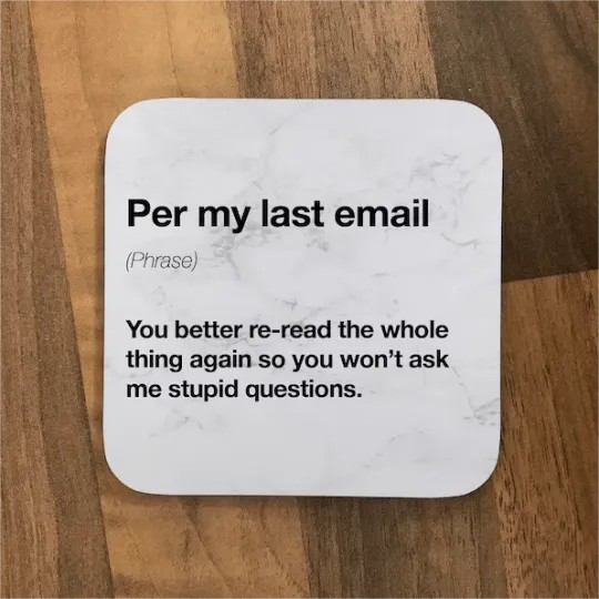 Funny Office Email Definitions Coasters - Set of 6