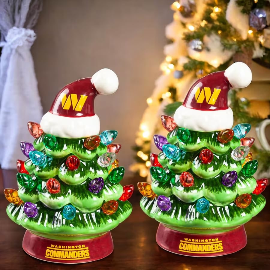 ✨Light Up Your NFL Spirit! 🏈Set of 2 4" LED Christmas Tree with NFL Team Logo🎄