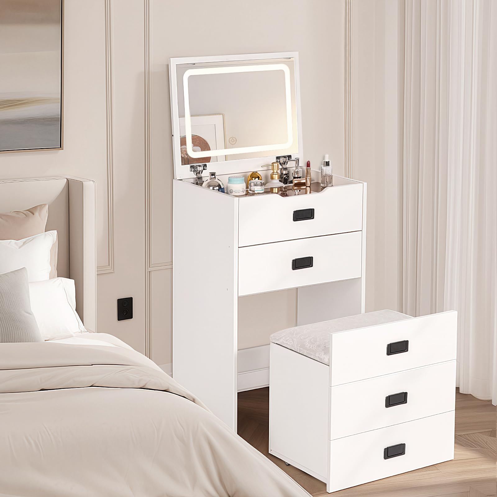 3 in 1 Vanity Desk with Flip Top Mirror