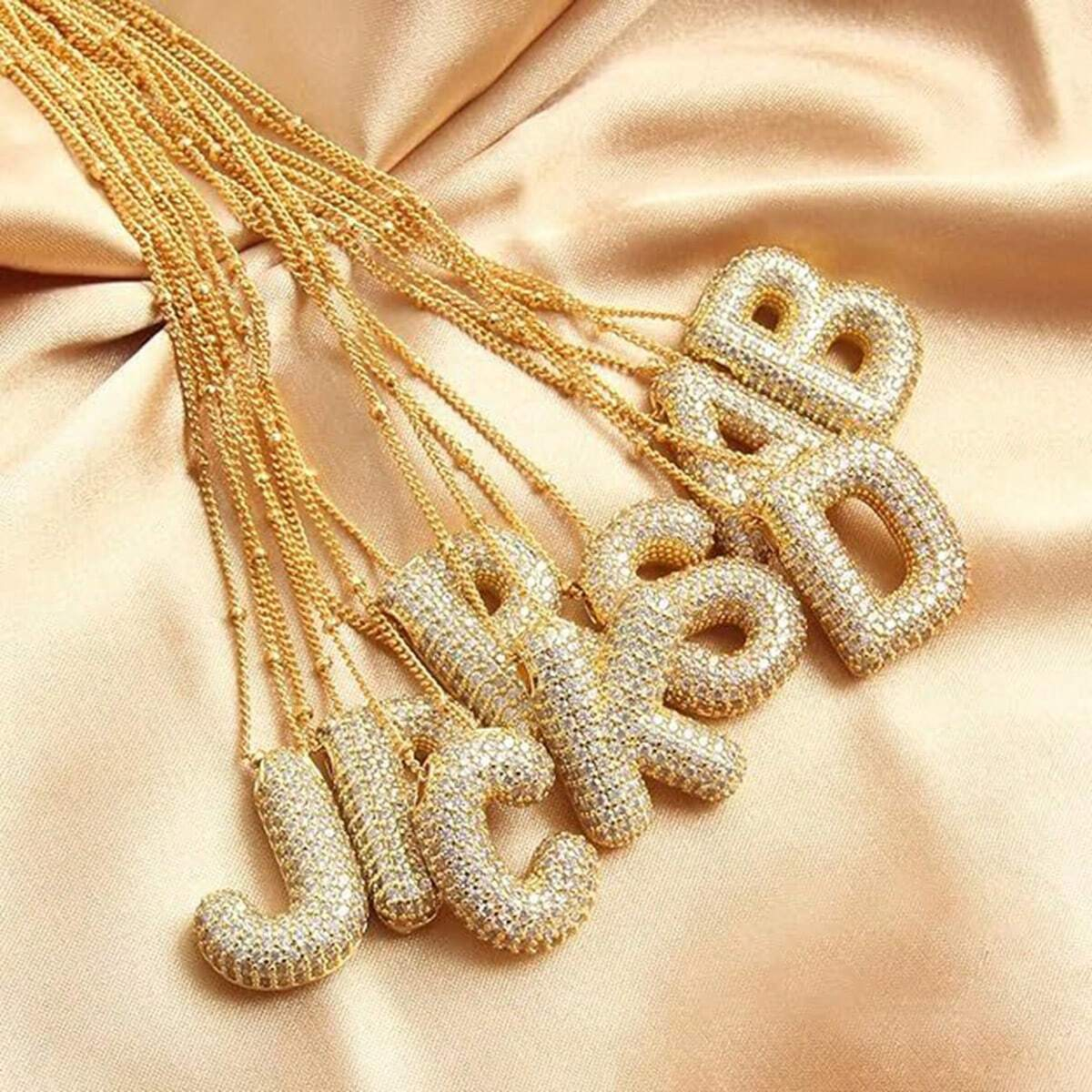 Gold Rhinestone Bubble Monogram Necklace