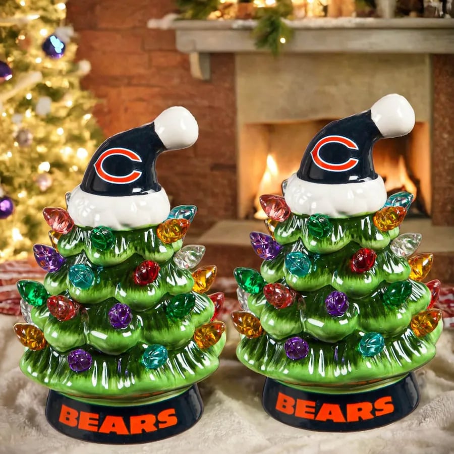 ✨Light Up Your NFL Spirit! 🏈Set of 2 4" LED Christmas Tree with NFL Team Logo🎄