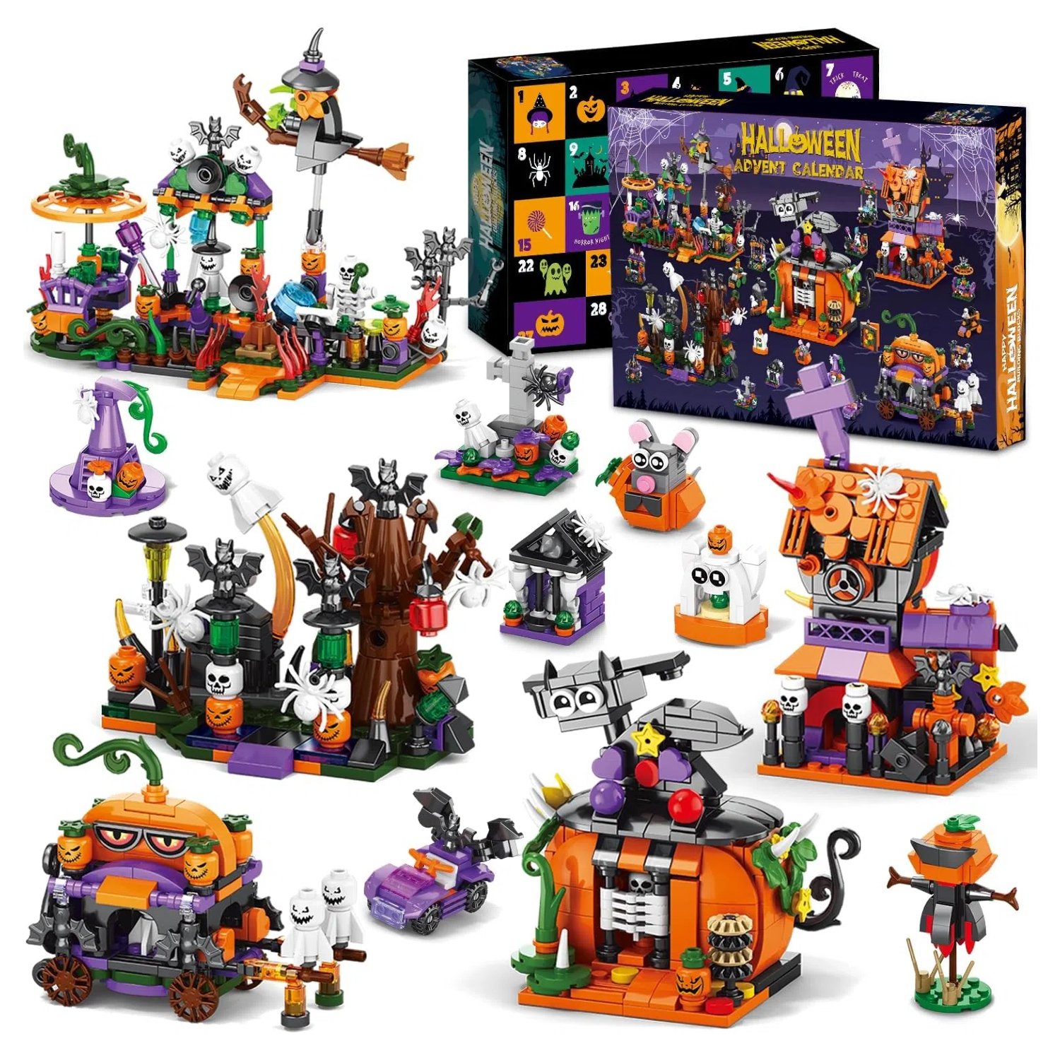 31-Day Halloween Advent Calendar | Spooky Haunted House, Ghosts, Bats & Pumpkins Building Block