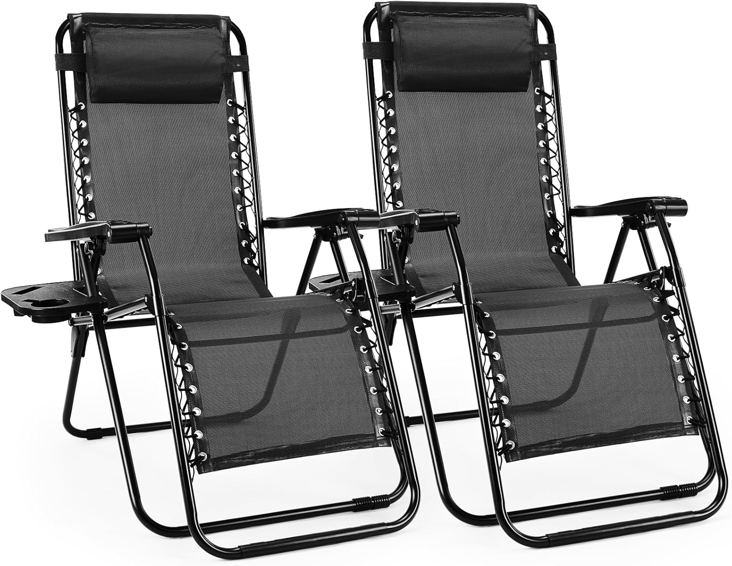 Set of 2 Zero Gravity Chairs with Cup Holder Trays