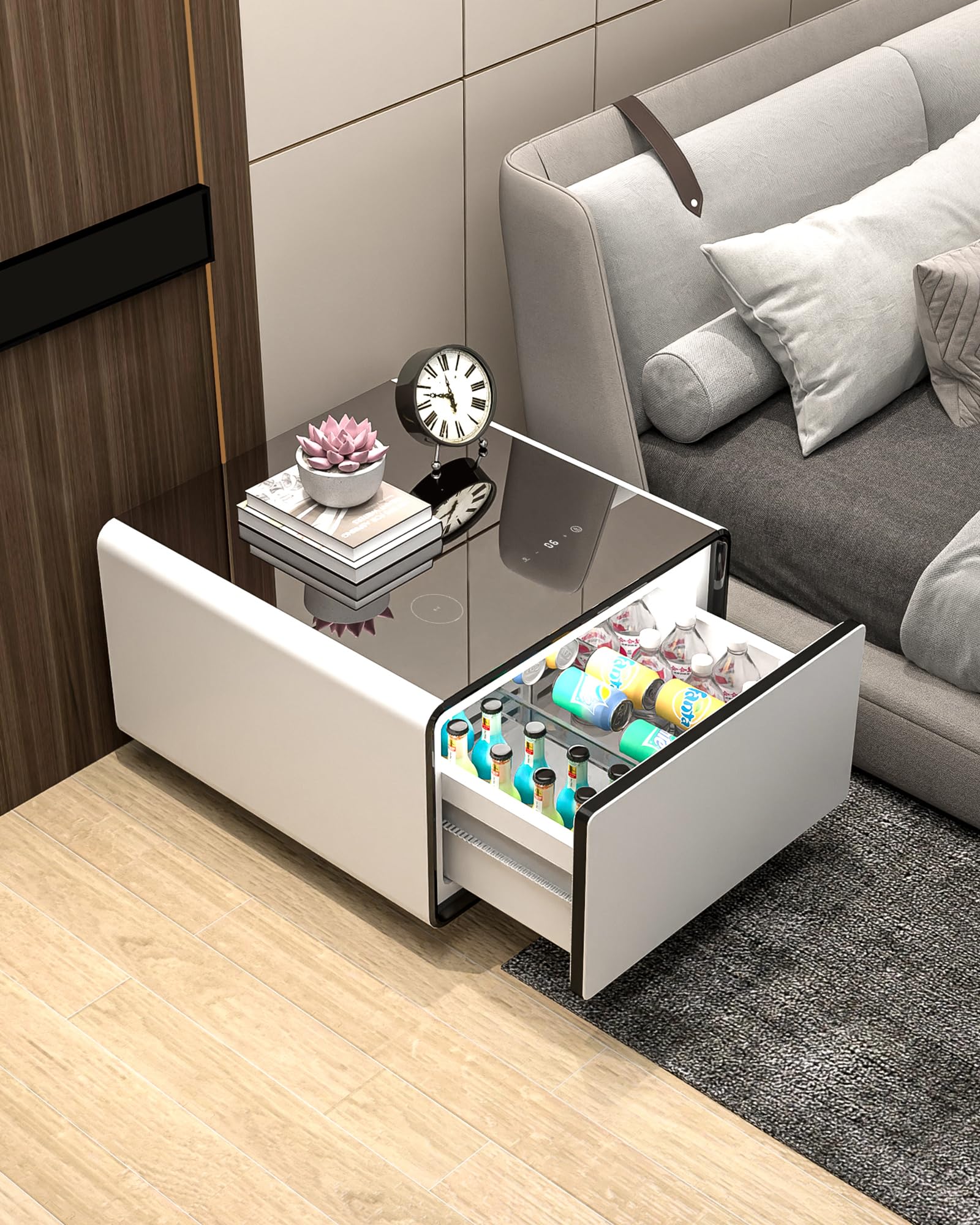 Smart Coffee Table with Built in Fridge and Speakers