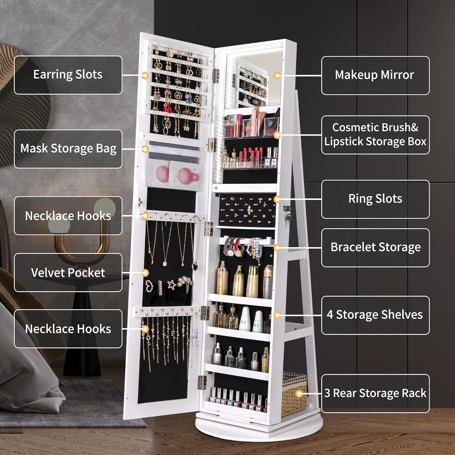 💝𝗧𝗼𝗱𝗮𝘆'𝘀 𝗦𝗽𝗲𝗰𝗶𝗮𝗹𝘀💝Buy 2 Get 3 Free💥Full Length Mirror Jewelry Armoire with LED Lights