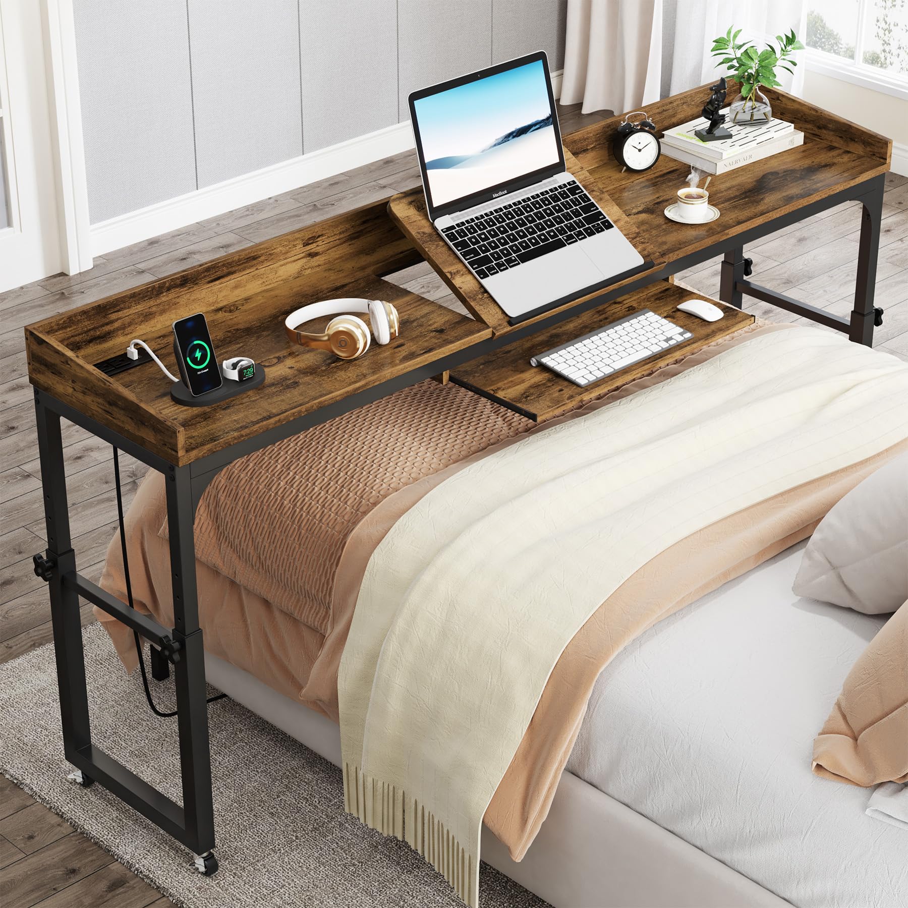 Height Adjustable Overbed Table with Wheels