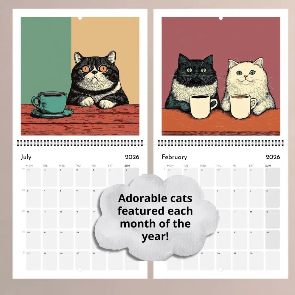 🔥LAST DAY 49% OFF🔥 Cats Chillin' with Books 2026 Wall Calendar
