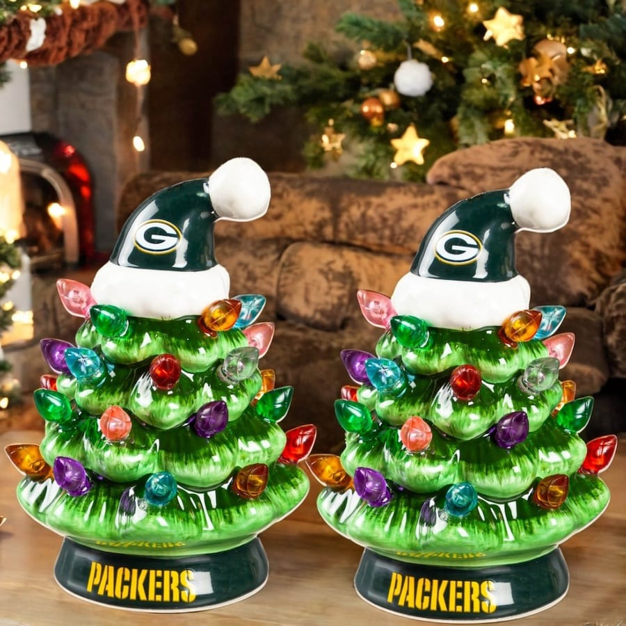 ✨Light Up Your NFL Spirit! 🏈Set of 2 4" LED Christmas Tree with NFL Team Logo🎄