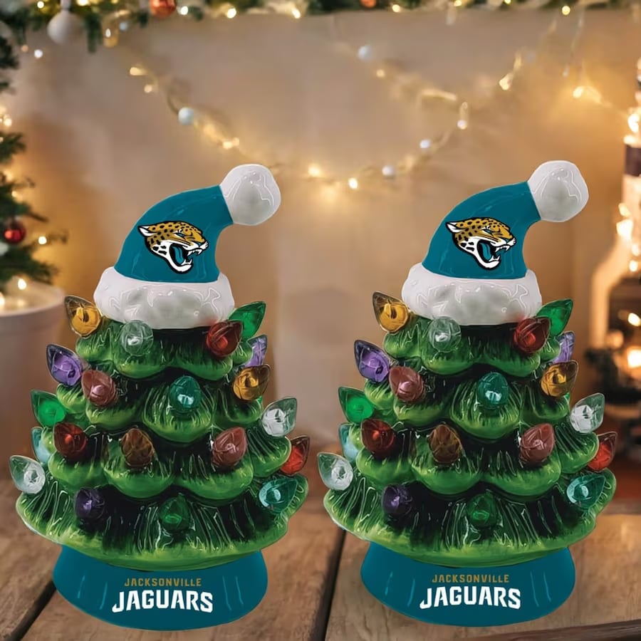 ✨Light Up Your NFL Spirit! 🏈Set of 2 4" LED Christmas Tree with NFL Team Logo🎄