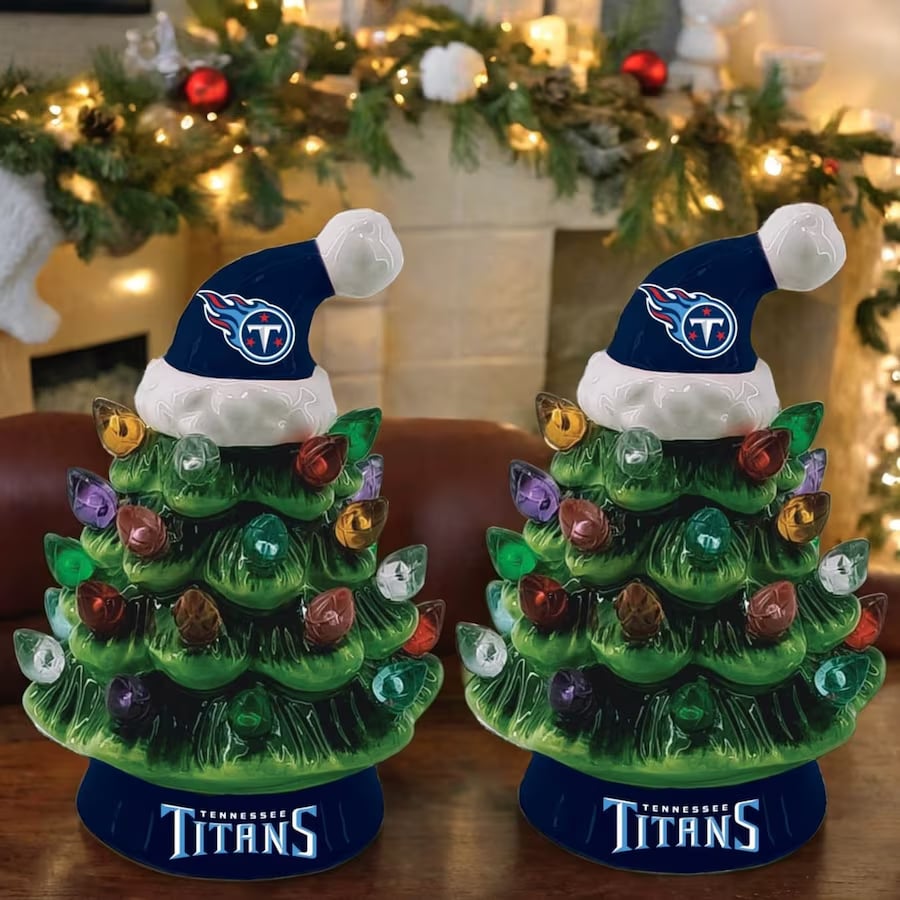 ✨Light Up Your NFL Spirit! 🏈Set of 2 4" LED Christmas Tree with NFL Team Logo🎄