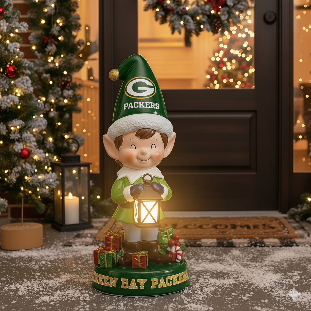 NFL Team Spirit Illuminated Elf Garden Statuary - Festive Outdoor/Indoor Christmas Decor