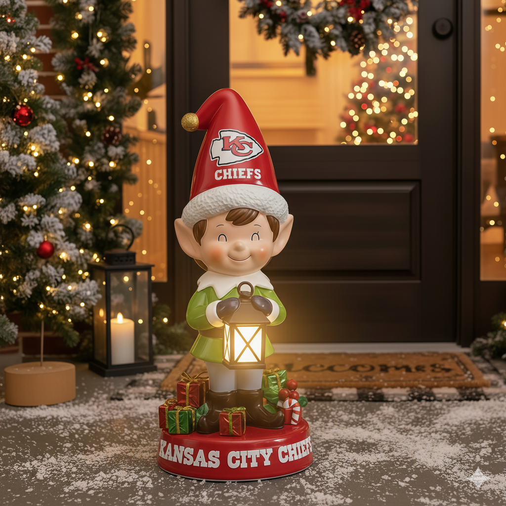 NFL Team Spirit Illuminated Elf Garden Statuary - Festive Outdoor/Indoor Christmas Decor