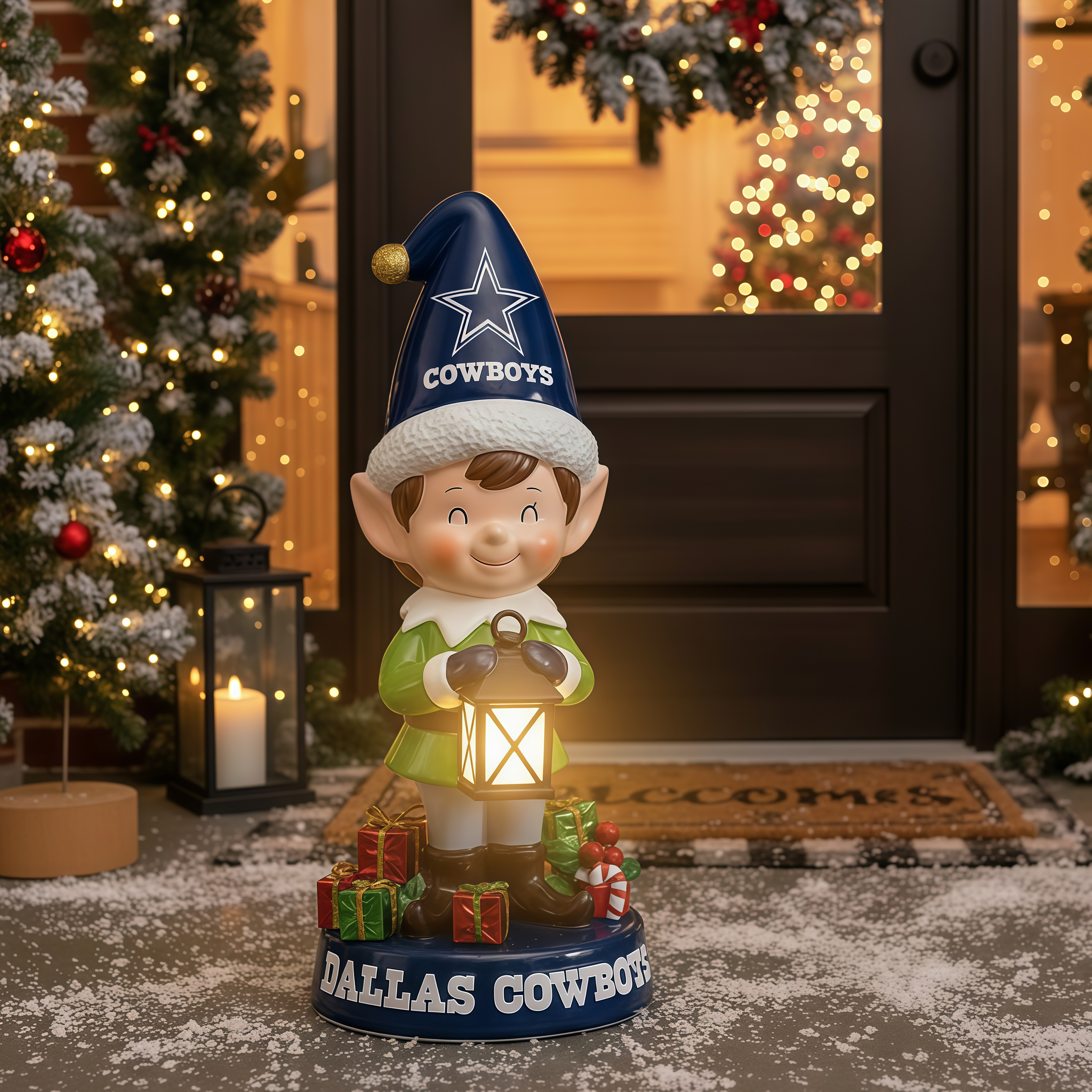 NFL Team Spirit Illuminated Elf Garden Statuary - Festive Outdoor/Indoor Christmas Decor